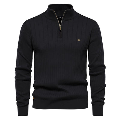Half-zipper Pullover Sweater Men's Fashion Casual Stand Collar Long-sleeved Knitted Tops Fall Winter Clothing