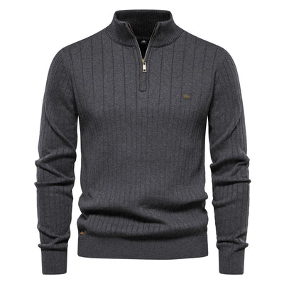Half-zipper Pullover Sweater Men's Fashion Casual Stand Collar Long-sleeved Knitted Tops Fall Winter Clothing